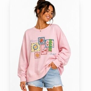 Feeling Festive Sweatshirt Womens Large Pink Farmers Market Graphic Crewneck M